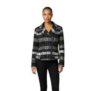 Free People Printed Moto Zip Jacket